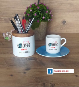 Ortopedi Uzmanı Hediyeleri Türk Kahvesi Fincanı Kırmızı, Kalemlik Kişiye Özel Hediye (Model 3)