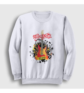 Presmono Unisex Beyaz Gitar Aerosmith Sweatshirt 6773tt