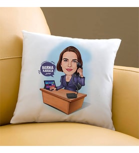 Kişiye Özel Sekreter Kadın Karikatürlü Yastık