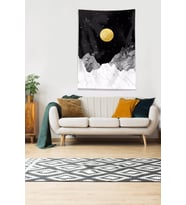 Siyah Dağın Ardındaki Ay Leke Tutmaz Kadife Kumaş Duvar Örtüsü Duvar Halısı Tapestry
