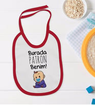BK Kids Burada Patron Benim Tasarımlı Kırmızı Bebek Mama Önlüğü-1