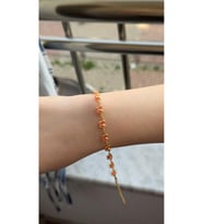 Kadın Gold Renk Pembe Kelebek Model Bileklik 18 CM (Altın)