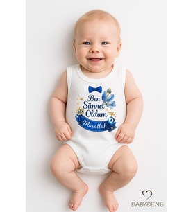 BABYDEN'S Sünnet Kıyafeti Erkek Bebek Body %100 Pamuk – Ben Sünnet Oldum Maşallah Baskılı Zıbın Kolsuz Body (Beyaz)