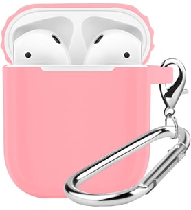 Airpods 1/2 Uyumlu Rubber Silicone Case Kancalı Yumuşak Silikon Kılıf Airpods 1 ve 2 Uyumlu Kulaklık Kılıfı (Pembe)