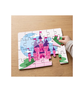 Pembe Şato - Masalsı Ev Tasarımlı 24 Parça Ahşap Çocuk Puzzle MPK0957