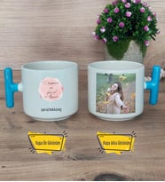 Dünyanın En Güzel Annesi Kupa Bardak Fotoğraflı T Mavi Kulplu Anneye Doğum Günü Anneler Günü Hediyesi