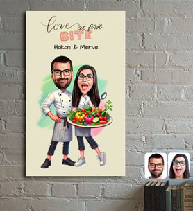 BK Gift Kişiye Özel Aşçı Çift Karikatürlü Ahşap Tablo - 1, Sevgililer Günü, Sevgiliye Hediye