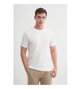 Cazador Bisiklet Yaka Örme Desen Beyaz Erkek T-Shirt 40510