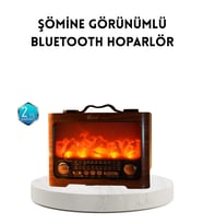 Şömine Efektli Solar Hoparlör Bluetooth 5.3 Radyo AUX USB TF Destekli