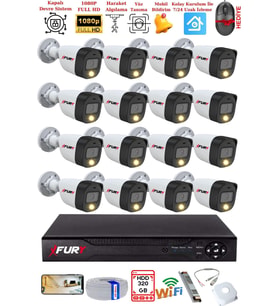 FURY 16 Kameralı 5Mp Lens 2 Mp Görüntü Gece Renkli Full Hd Ultra Led Akıllı Güvenlik Kamerası Seti 320GB
