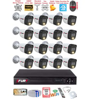 FURY 16 Kameralı 5Mp Lens 2 Mp Görüntü Gece Renkli Full Hd Ultra Led Akıllı Güvenlik Kamerası Seti 320GB