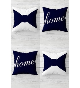 Fiyonk Ve Home Yazılı Kombin Gizli Fermuarlı Kırlent Kılıfı Koltuk Yastık Kılıfı Takım(4adet) (Mavi)