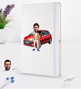 BK Gift Kişiye Özel Plakalı Erkek Hyundai İ20 Karikatürlü Beyaz Termo Deri Defter 16x24cm Model 1