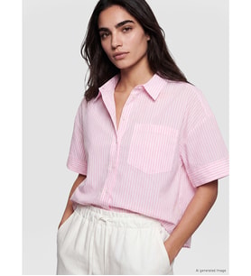 LCW Vision Pembe Çizgili Oversize Kadın Gömlek