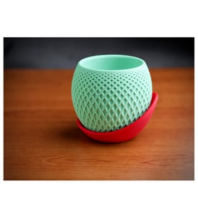 Alvera Küre Saksı – 3D Baskı Kafes Dokulu Iki Parçalı Dekoratif Saksı - Mint-Kırmızı
