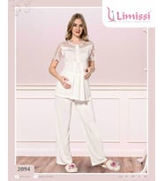 LİMİSSİ 2094 Hamile Lohusa  Yeni Sezon  Dantelli  Lohusa Pijama (Ekru)