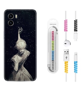 Vivo Y15S Y32 Y33S Y51 Y53S Kılıf Kablo Koruma Spiral Silikon Star Woman 1332