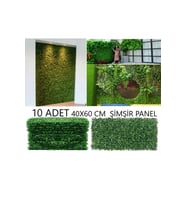 HN- 10 Adet Yapay Bitki Duvar Kaplama Panel Şimşir Tabaka 40x60 Cm Yeşil Dikey Bahçe 