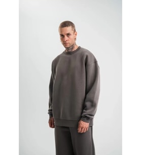 Uzun Kol Bisiklet Yaka Basic SweatShirt - Füme