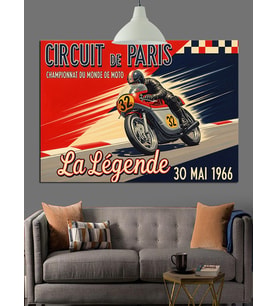 Vintage Motosiklet Yarışı Afişi Dekoratif Kanvas - Mdf Ahşap Tablo
