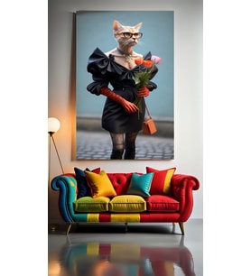 ELBİSE GİYEN KEDİ V1 Ev Duvar Salon Güzellik Salonu Ofis Dükkan Dekarasyon Kanvas Tablo (Çok Renkli)