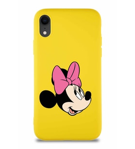 Apple iPhone XR Soft Premier Kapak Minnie Mouse-A Tasarımlı Silikon Kılıf - Sarı (Şeffaf)