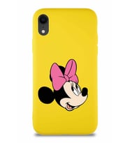Apple iPhone XR Soft Premier Kapak Minnie Mouse-A Tasarımlı Silikon Kılıf - Sarı (Şeffaf)