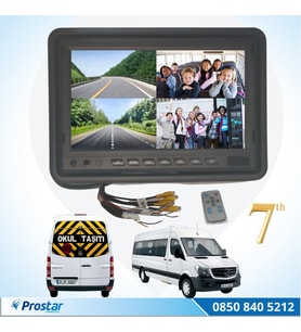 Okul ve Servis Taşıtları için Dörde Bölünebilen 7" Quad Monitör