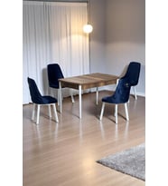 Monera Ceviz 80 x 132 Açılabilen MDF Masa Metal Ayaklı Mutfak Masası Takımı Antrasit Sandalye