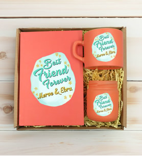 BK Gift Kişiye Özel İsimli DTF Best Friend Temalı Somon Defter & Kahve Fincanı & Mum Hediye Seti-2, Arkadaşa Hediye, Doğum Günü Hediyesi