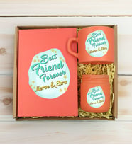 BK Gift Kişiye Özel İsimli DTF Best Friend Temalı Somon Defter & Kahve Fincanı & Mum Hediye Seti-2, Arkadaşa Hediye, Doğum Günü Hediyesi