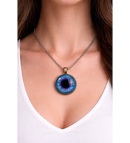 Mavi Göz Figürlü Unisex Kolye Gümüş Renk Zincir 60 cm Metal Tasarım
