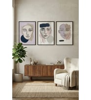 Soyut Minimalist Portreler 3’lü Ahşap Çerçeveli Tablo Seti