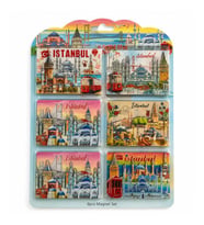 İstanbul Temalı Ahşap Buzdolapı Süsü Magnet 6'Lı Set