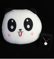 Sevgiliye Panda Yastık & Papatya Kolye Altın Kaplama Set Hediye