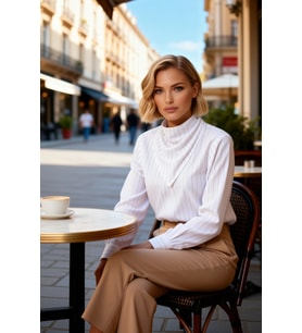 Kadın Bluz Şal Yaka Uzun Kol Çizgili Dokuma Kumaş Regular Kalıp Casual Günlük Stil Estetik