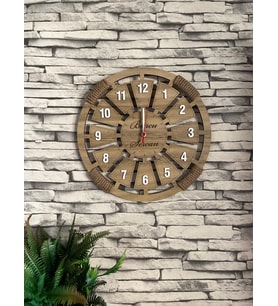 Kişiye Özel Halatlı Dekoratif Ahşap Duvar Saati 50 cm