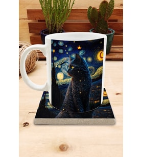 Kediler ve Sanat/Van Gogh Yıldızlı Gece The Starry Night Set 8 - Standart Kupa-Taş Bardak Altlığı 8