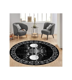 Eliana Home Baskılı, Yıkanabilir Kaymaz Taban Yuvarlak Halı LNA7310-SD1070 120x120 cm (Siyah)