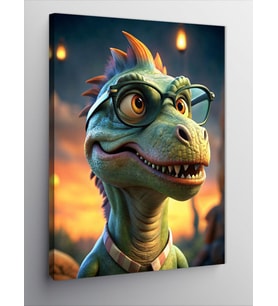 Kanvas Tablo Yeşil Gözlüklü Dinazor T-Rex