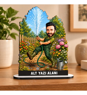 Kişiye Özel Çiftçi Karikatürlü 18 cm MDF Masaüstü Biblo - Çiftçi Hediyesi İş Arkadaşına ve Meslek Sahibine Hediye
