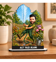 Kişiye Özel Çiftçi Karikatürlü 18 cm MDF Masaüstü Biblo - Çiftçi Hediyesi İş Arkadaşına ve Meslek Sahibine Hediye