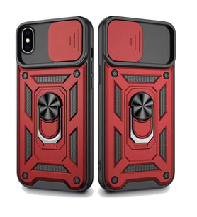 Apple iPhone XS Max Uyumlu Kızaklı Kamera Korumalı Tank Kılıf (Kırmızı)