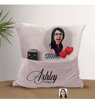 BK Gift Kişiye Özel Anne Karikatür Tasarımlı Organizer Kumanda ve Atıştırmalık Cepli Pembe Kırlent Yastık-3 Arkadaşa Hediye, Cepli Yastık