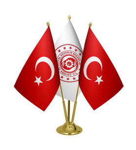 Masa Üstü Çalışma Bakanlığı Bayrağı Türk Bayrağı Üçlü Pirinç Direk Masa Bayrak Seti