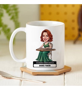 Kanun Sanatçısı Müzisyen Kadın Karikatürlü Kupa Bardak