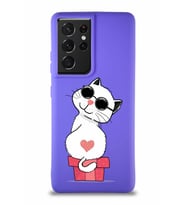Samsung Galaxy S21 Ultra Soft Premier Kapak Coolcat Tasarımlı Silikon Kılıf - Mor (Şeffaf)
