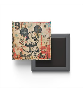 Mickey Mouse - Baskılı Buzdolap Magneti Kare - 9x9 cm