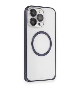 Joko Apple İphone 15 Pro Max Kılıf Metal Bumper Magneticsafe Kapak - Lacivert