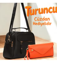 Givenza Turuncu Cüzdan Hediyeli Çanta (Siyah)